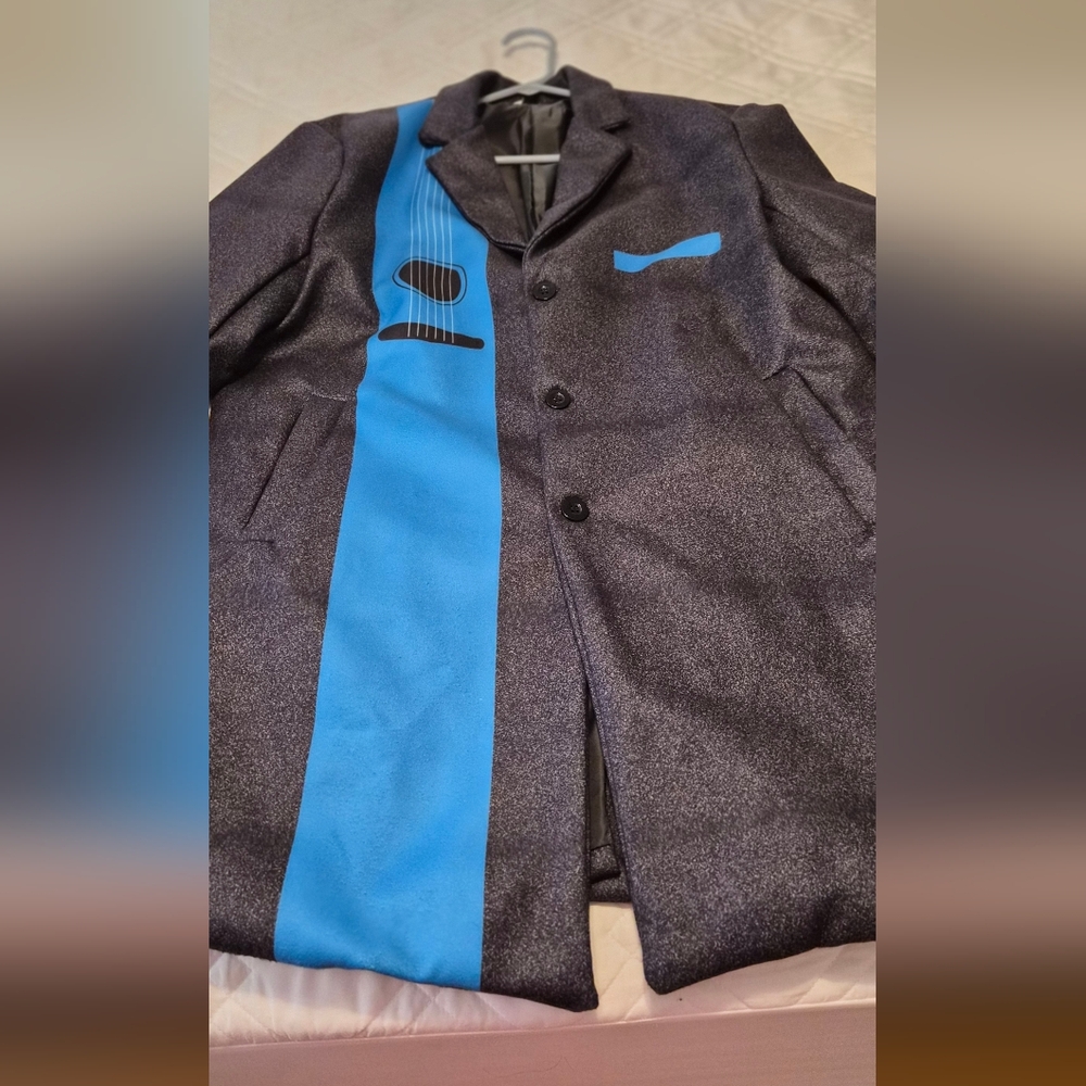 Men's Stylish Black and Blue Guitar Theme Jacket